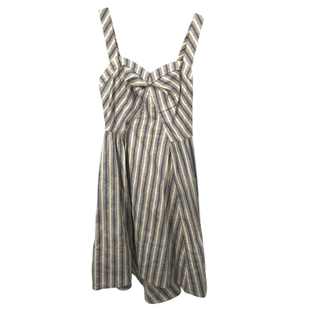 Free People Beige Blue Striped Sleeveless Mini Dress Womens 4